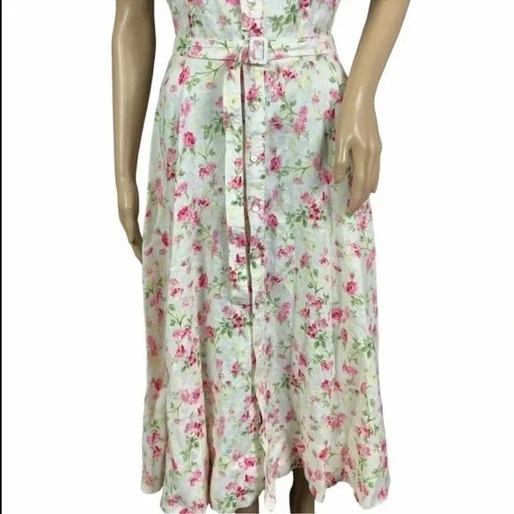 NWT POLO Ralph Lauren Linen Floral Sweet Pea Garden Party Midi Dress Size 12